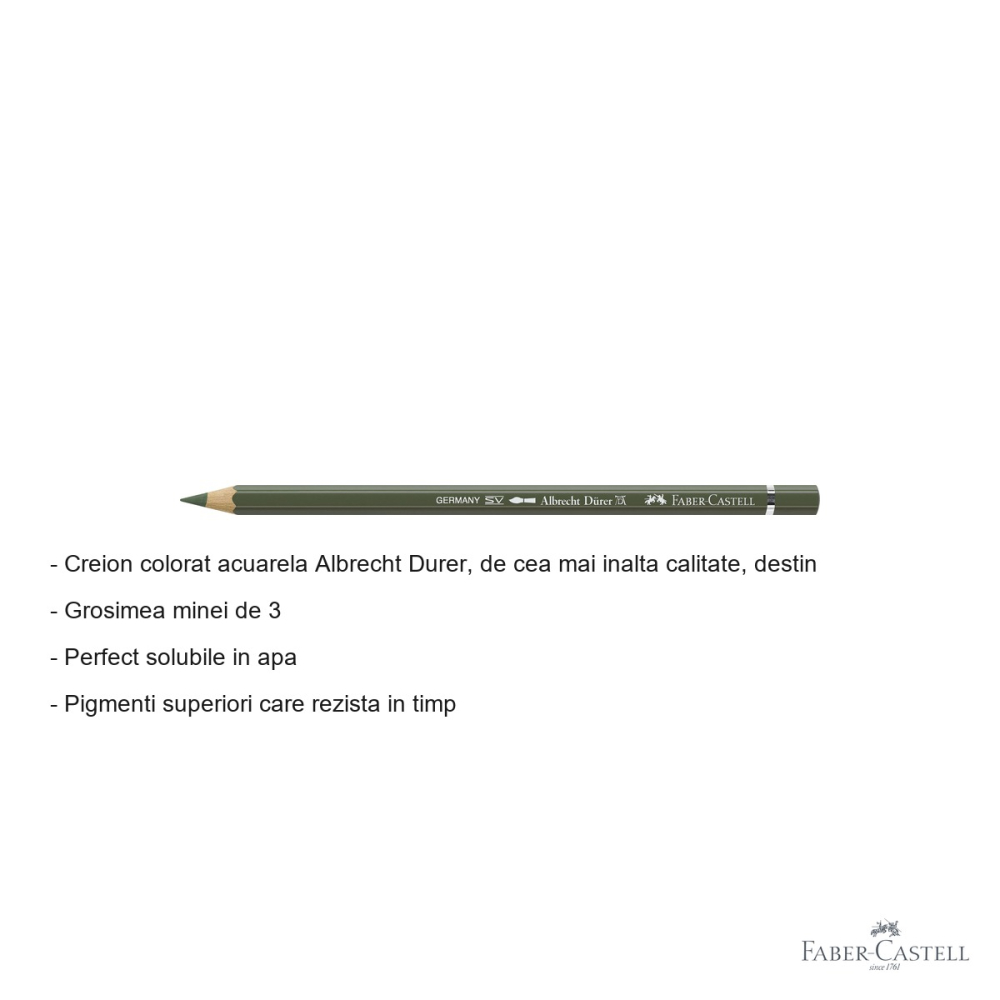 Creion colorat acuarela Faber-Castell Albrecht Durer, verde crom opac 174, mina 3.8mm, pentru artisti [2]
