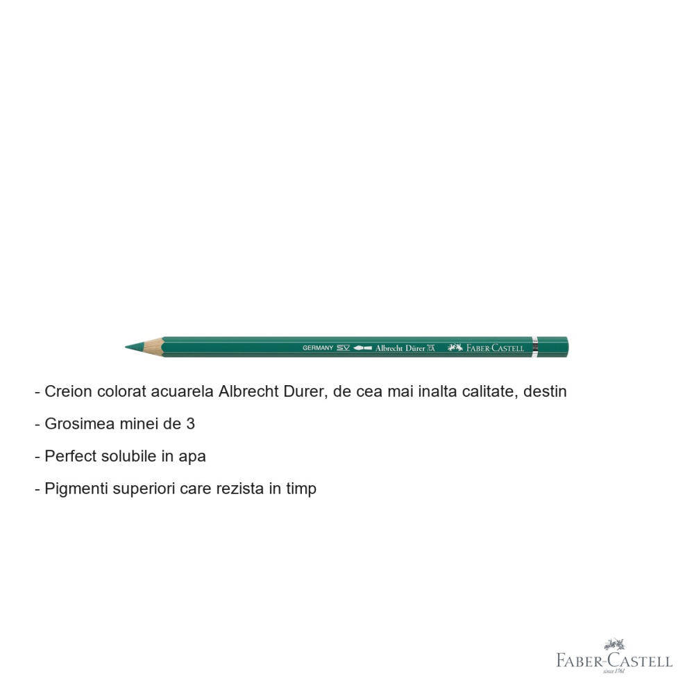 Creion colorat acuarela Faber-Castell Albrecht Durer, verde crom oxid 276, mina 3.8mm, pentru artisti [2]