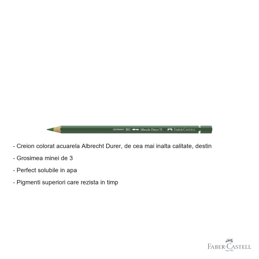 Creion colorat acuarela Faber-Castell Albrecht Durer verde oliv 167, mina 3.8mm, pentru artisti [2]