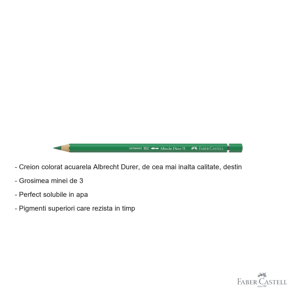 Creion colorat acuarela Faber-Castell Albrecht Durer verde smarald 163, mina 3.8mm, pentru artisti [2]