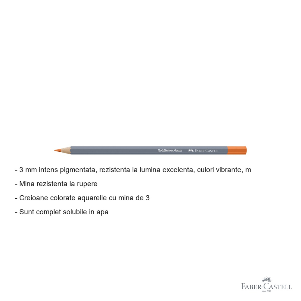 Creion colorat acuarela Faber-Castell Goldfaber 115, portocaliu cadmium inchis, mina 3.3mm [2]