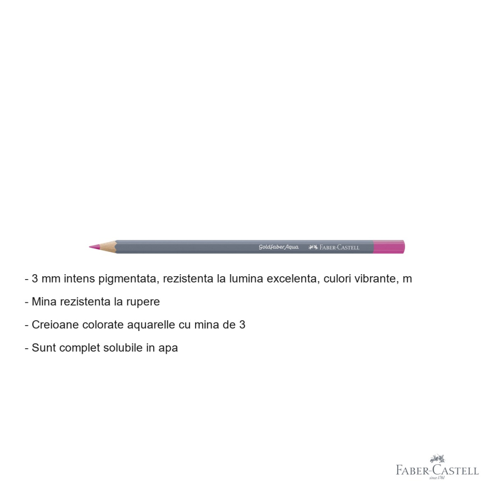 Creion colorat acuarela Faber-Castell Goldfaber 123 fucsia, mina 3.3mm, solubil in apa [2]