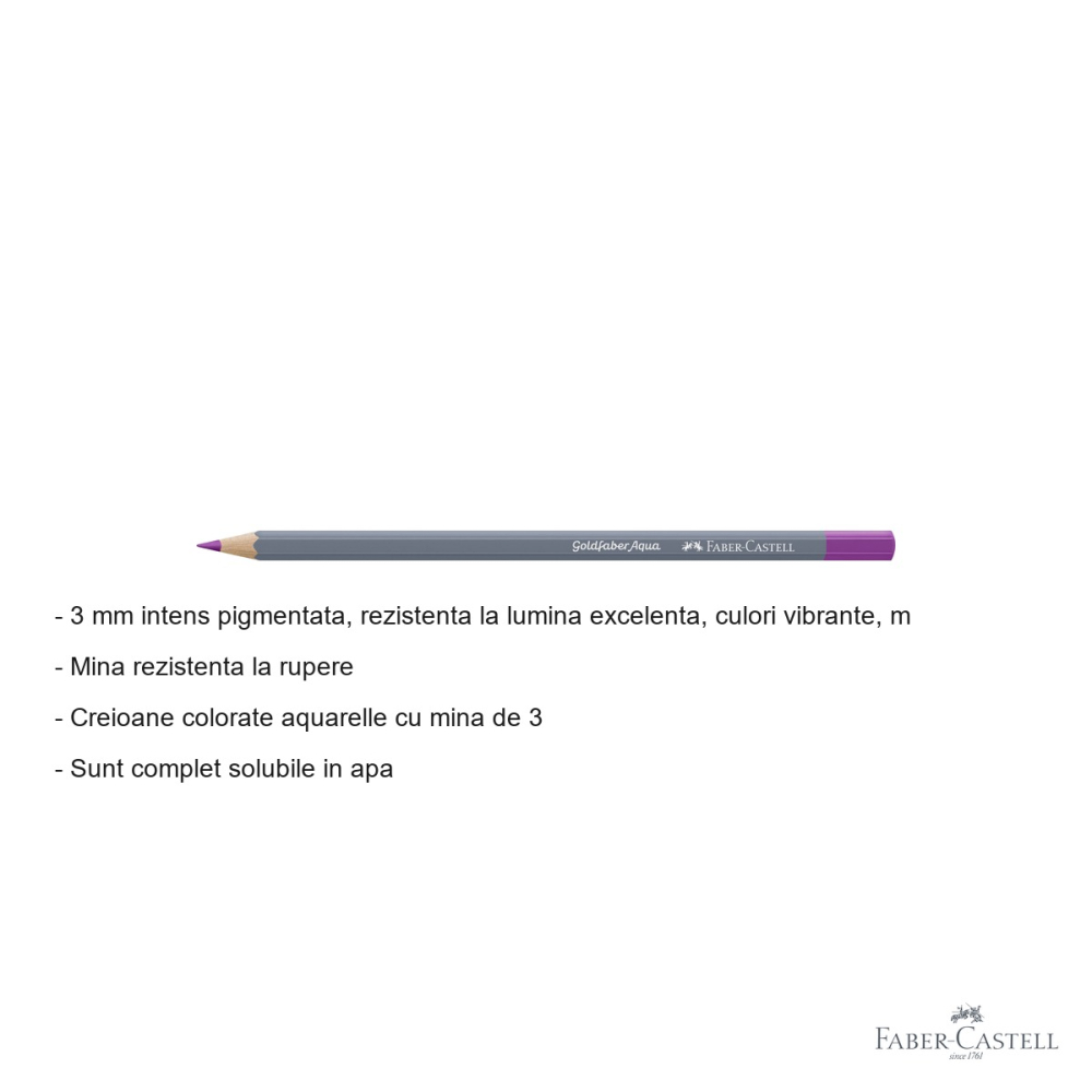 Creion colorat acuarela Faber-Castell Goldfaber 125, roz purpuriu mediu, solubil in apa [2]