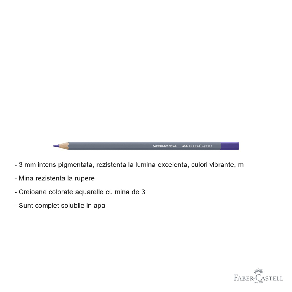 Creion colorat acuarela Faber-Castell Goldfaber 136 violet purpuriu, mina 3.3mm, solubil in apa [2]