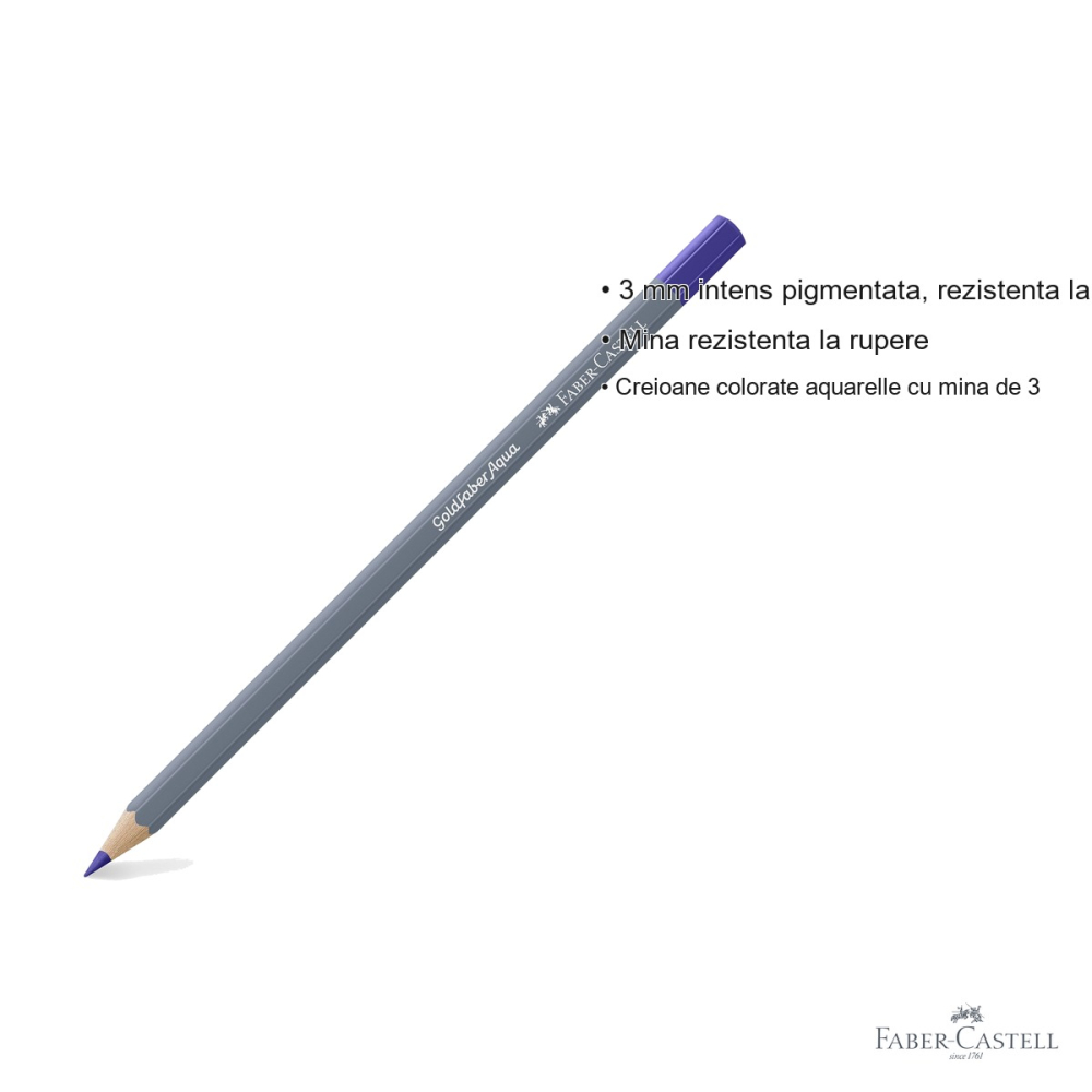 Creion colorat acuarela Faber-Castell Goldfaber 137, violet albastru, mina 3.3mm, solubil in apa [3]