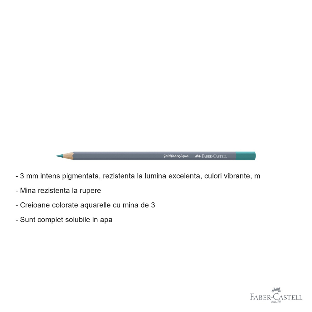 Creion colorat acuarela Faber-Castell Goldfaber 156 verde cobalt, mina 3.3mm, solubil in apa [2]