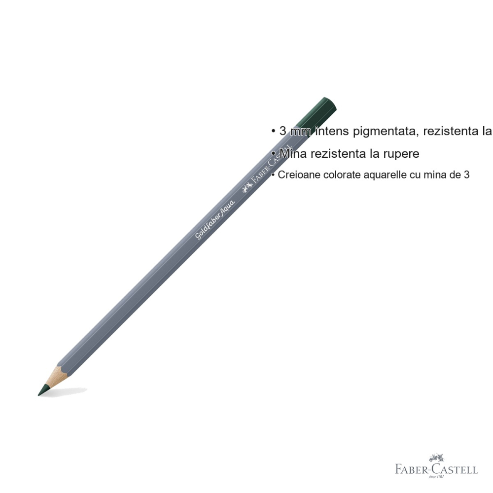 Creion colorat acuarela Faber-Castell Goldfaber 158 verde cobalt aprins, mina 3.3mm [3]