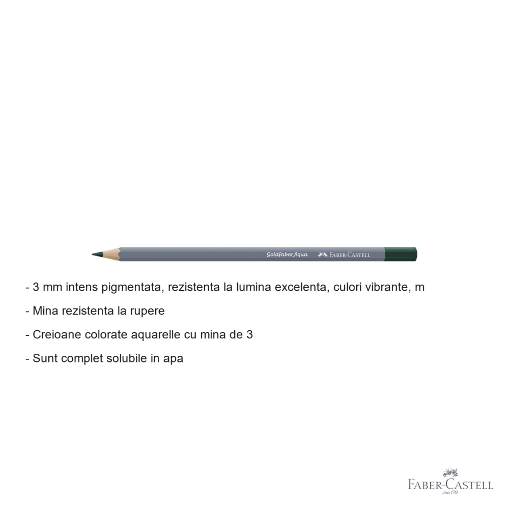 Creion colorat acuarela Faber-Castell Goldfaber 158 verde cobalt aprins, mina 3.3mm [2]