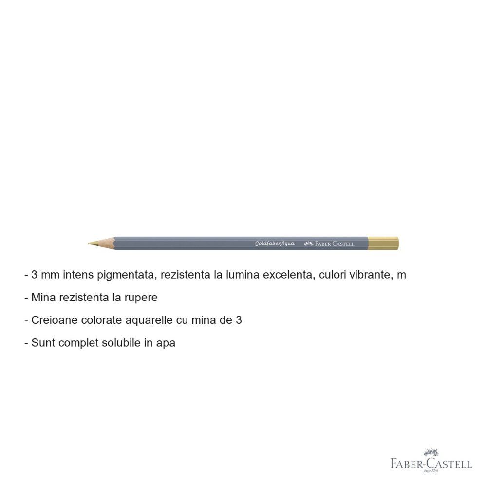 Creion colorat acuarela Faber-Castell Goldfaber 250 auriu, mina 3.3mm, solubil in apa [2]