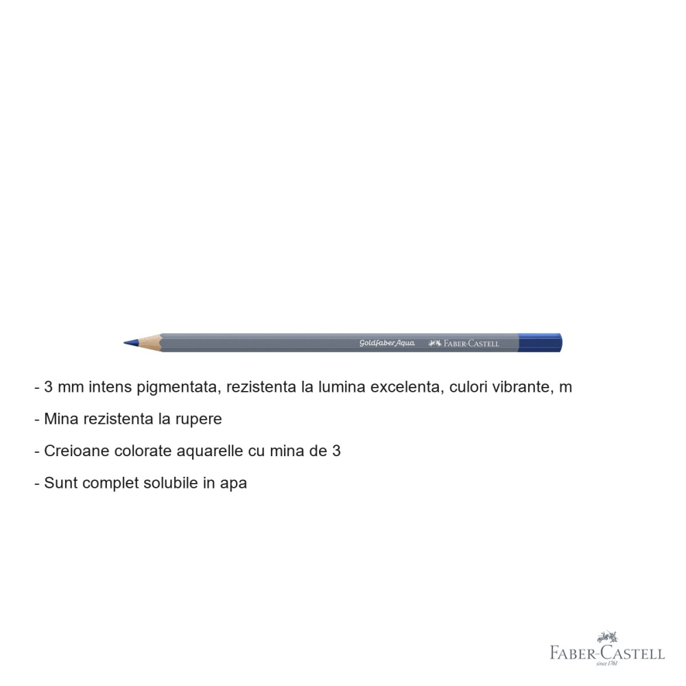 Creion colorat acuarela Faber-Castell Goldfaber albastru helio rosiatic 151, mina 3.3mm, solubil in apa [2]