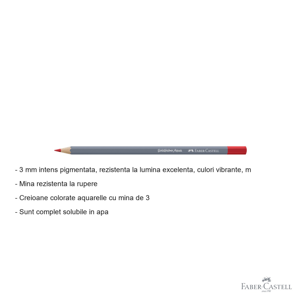 Creion colorat acuarela Faber-Castell Goldfaber aquarelle, rosu pal 121, mina 3.3mm [2]