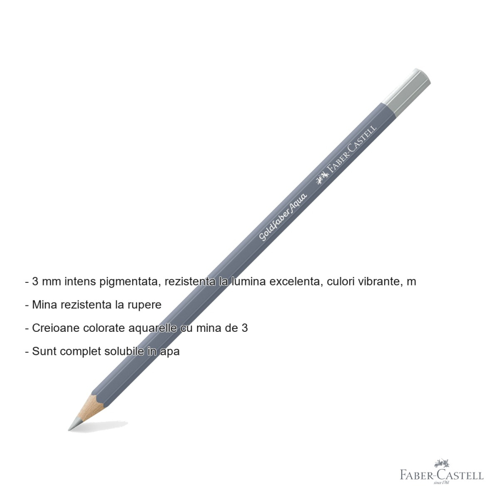 Creion colorat acuarela Faber-Castell Goldfaber argintiu, mina 3.3mm, solubil in apa [2]