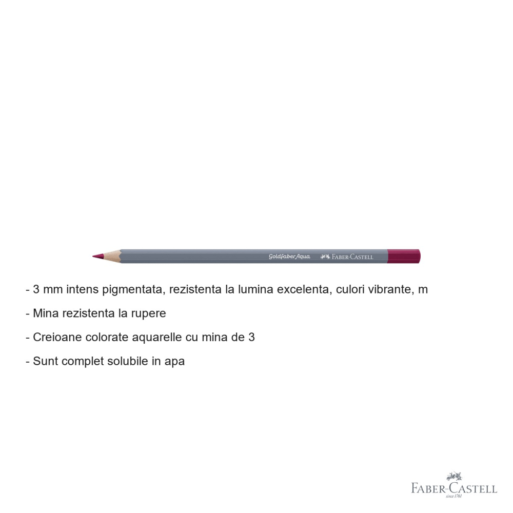 Creion colorat acuarela Faber-Castell Goldfaber carmin permanent 126, mina 3.3mm, solubil in apa [2]