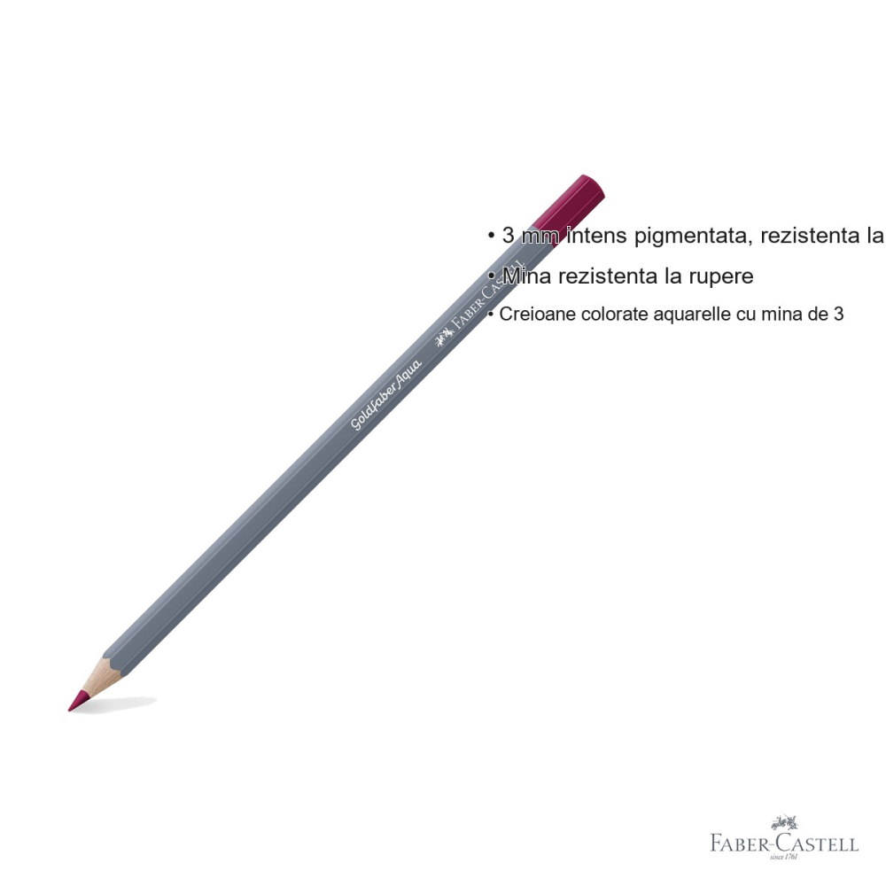 Creion colorat acuarela Faber-Castell Goldfaber carmin permanent 126, mina 3.3mm, solubil in apa [3]