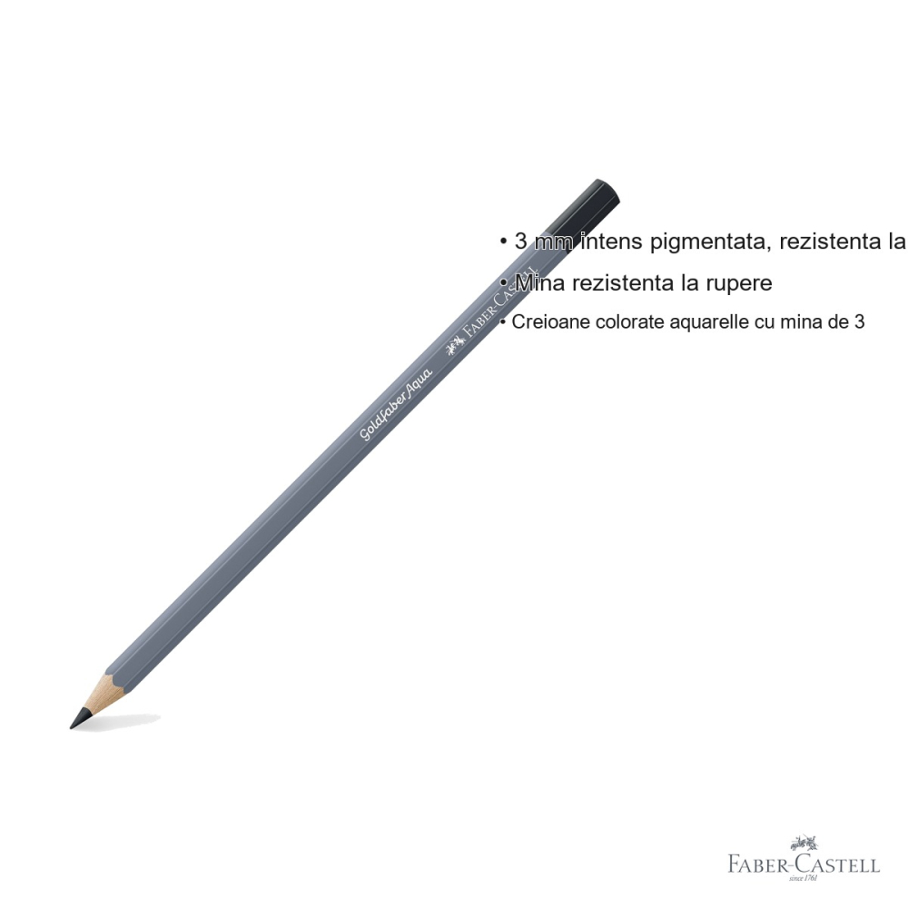 Creion colorat acuarela Faber-Castell Goldfaber negru, mina 3.3mm, solubil in apa [3]