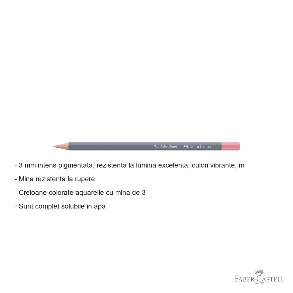 Creion colorat acuarela Faber-Castell Goldfaber, nuanta flesh inchis 130, mina 3.3mm, pentru tehnici mixte [2]