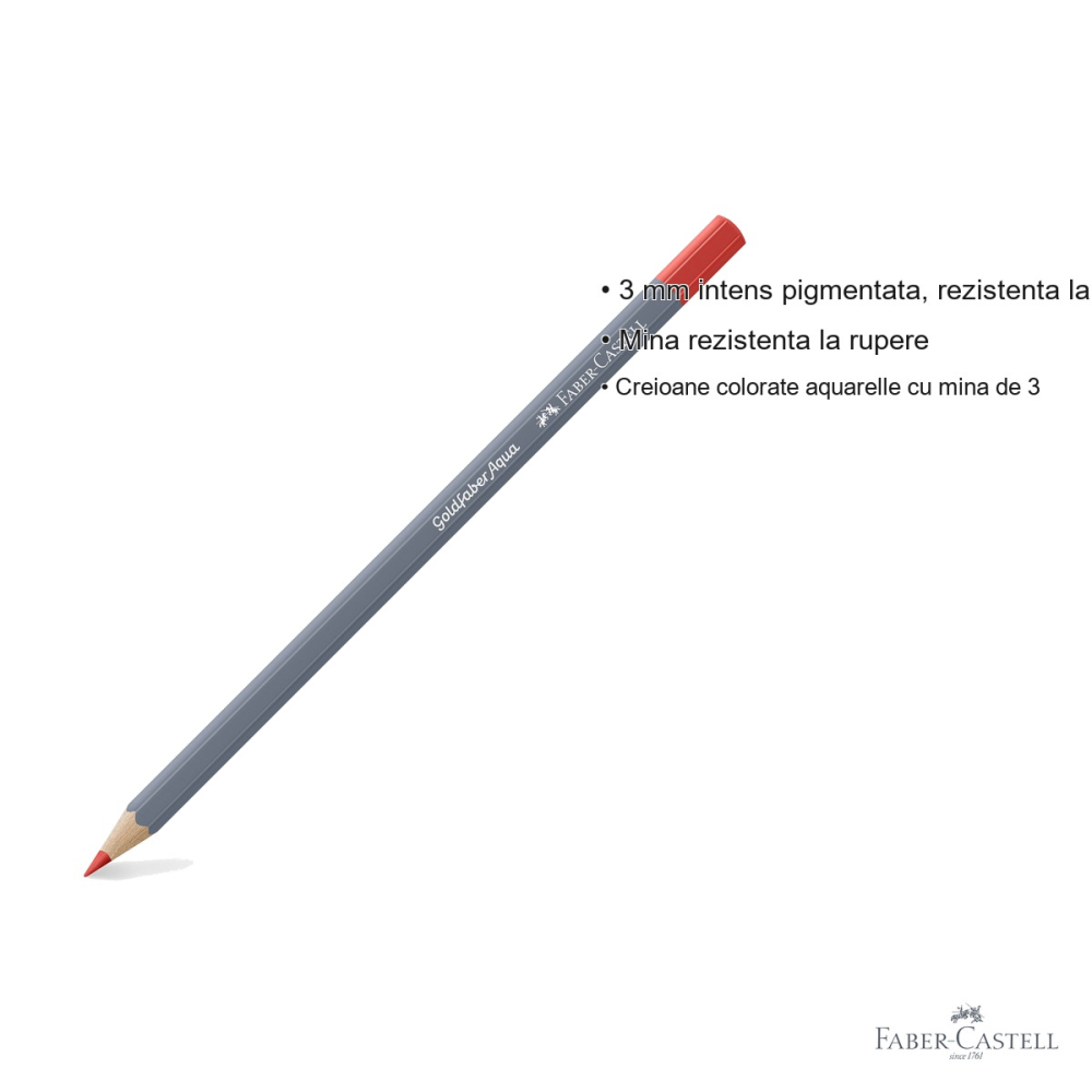 Creion colorat acuarela Faber-Castell Goldfaber rosu scarlet 118, mina 3.3mm, solubil in apa [3]