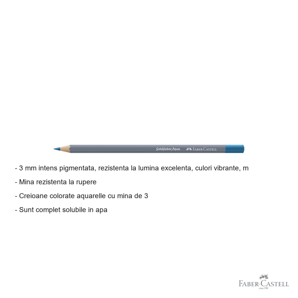 Creion colorat acuarela Faber-Castell Goldfaber turcoaz cobalt 153, mina 3.3mm, solubil in apa [2]