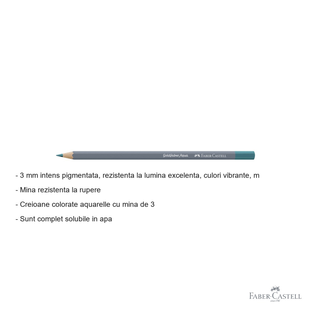 Creion colorat acuarela Faber-Castell Goldfaber turcoaz cobalt deschis 154, mina 3.3 mm, solubil in apa [2]