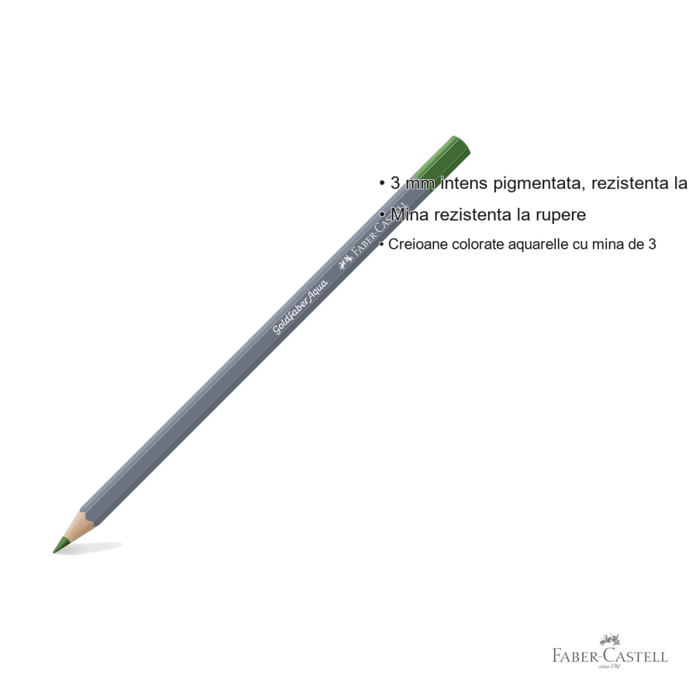 Creion colorat acuarela Faber-Castell Goldfaber, verde permanent 266, mina 3.3mm, solubil in apa [3]
