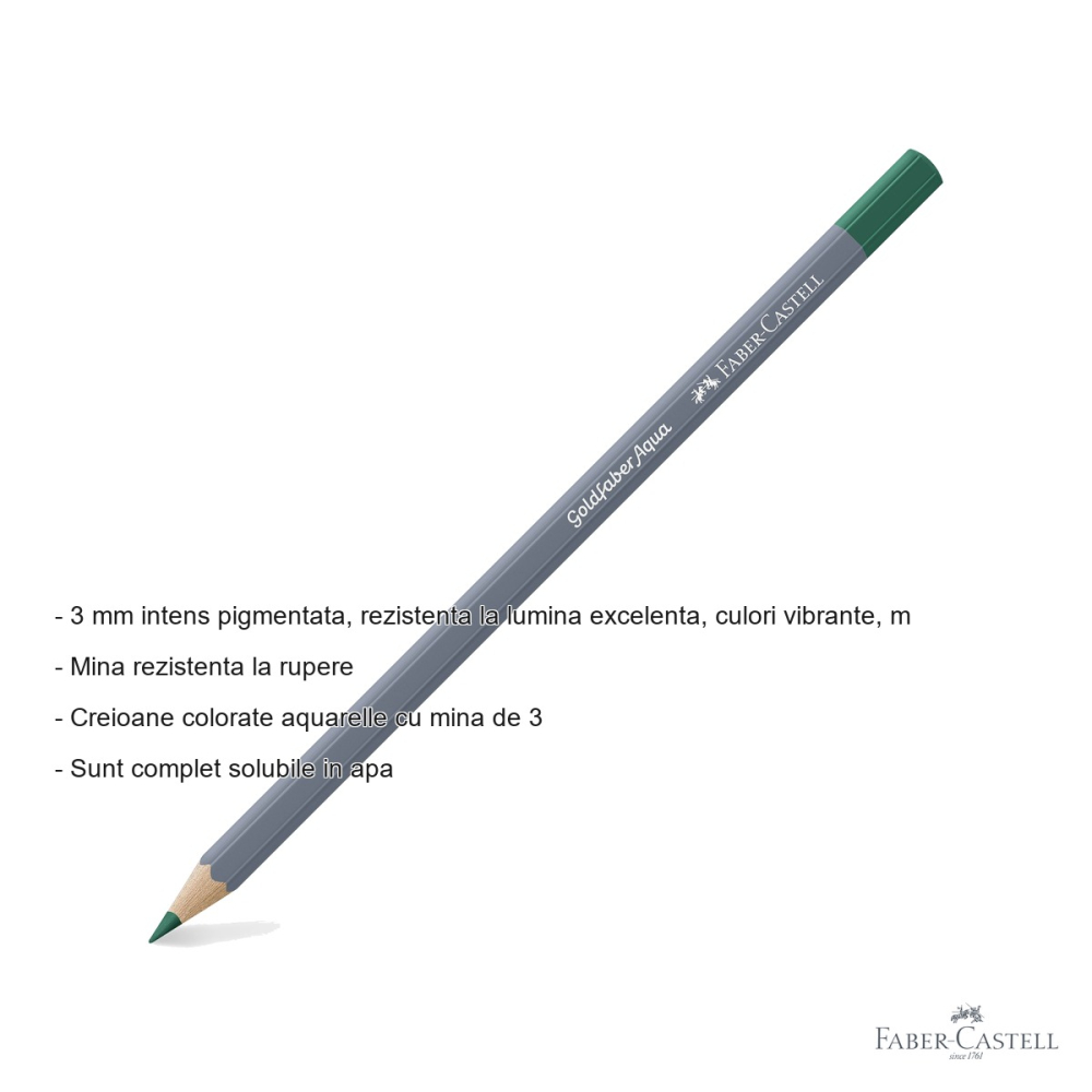 Creion colorat acuarela Faber-Castell Goldfaber verde smarald, mina 3.3mm, solubil in apa [2]