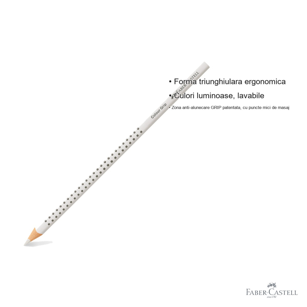 Creion colorat alb Faber-Castell Grip, forma triunghiulara ergonomica, pentru copii [3]