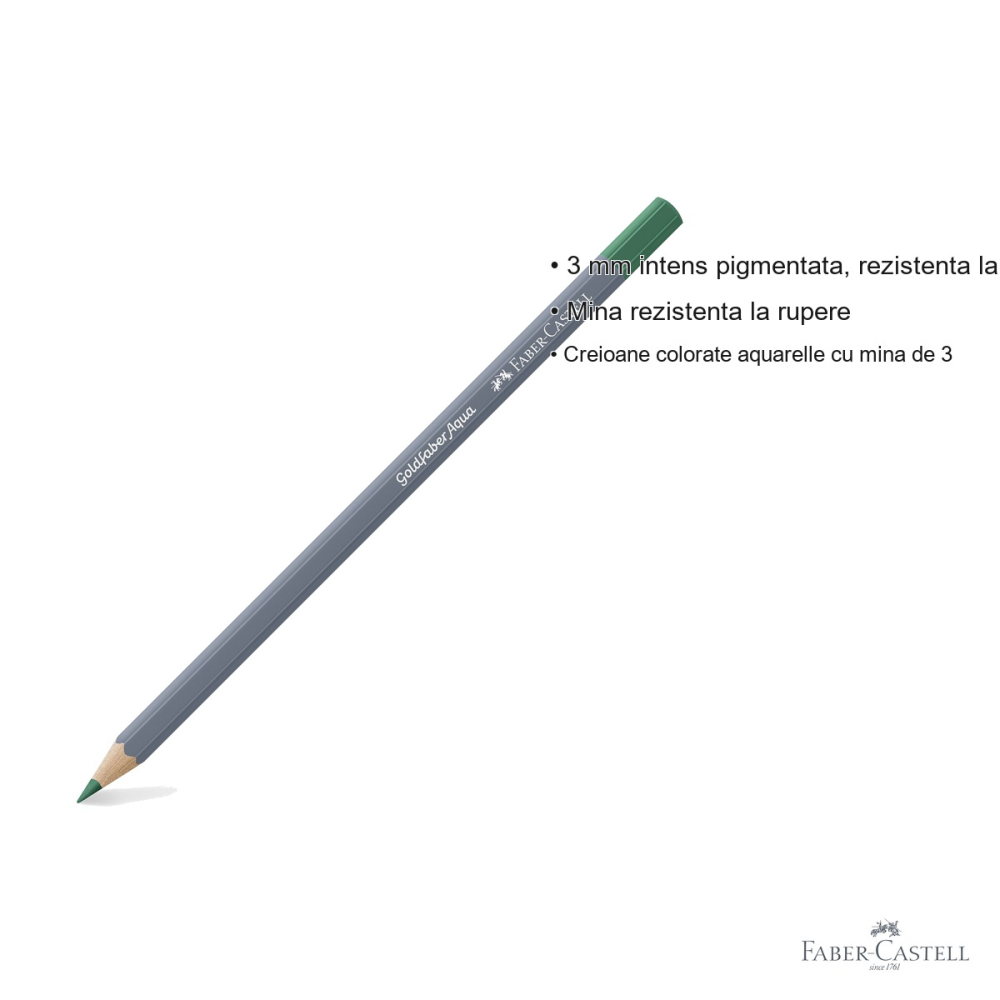 Creion colorat aquarelle Faber-Castell Goldfaber verde phtalo deschis 162, mina 3.3mm, solubil in apa [3]