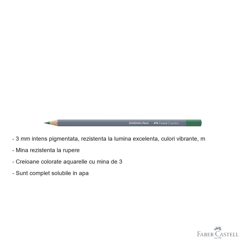Creion colorat aquarelle Faber-Castell Goldfaber verde phtalo deschis 162, mina 3.3mm, solubil in apa [2]