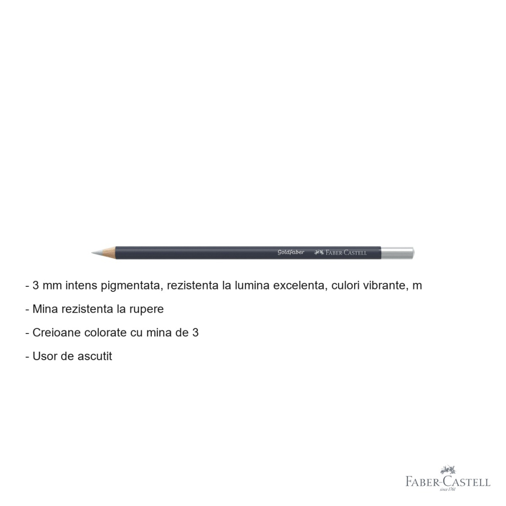 Creion colorat argintiu Faber-Castell Goldfaber, mina 3.3 mm pigmentata intens, pentru desen si arta [2]