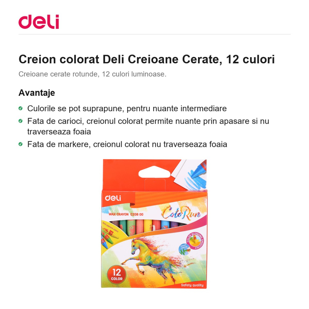 Creion colorat Deli Creioane Cerate, 12 culori [2]