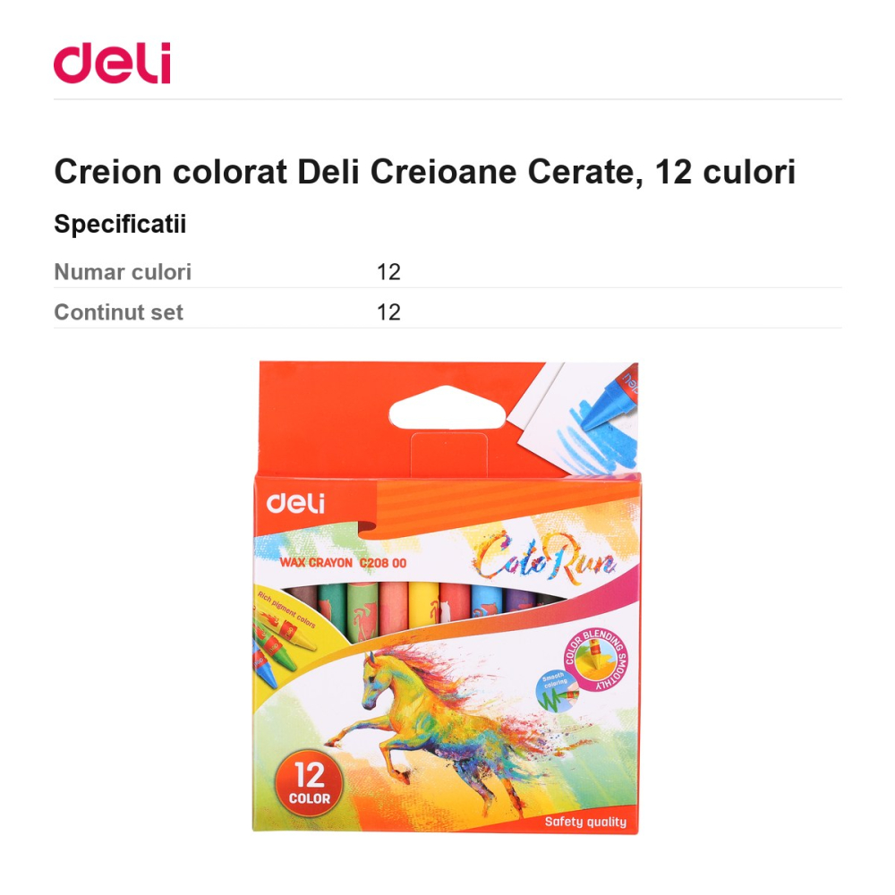 Creion colorat Deli Creioane Cerate, 12 culori [3]