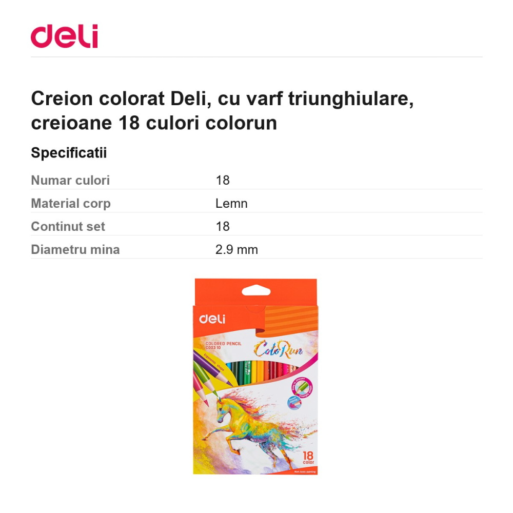 Creion colorat Deli, cu varf triunghiulare, creioane 18 culori colorun [3]