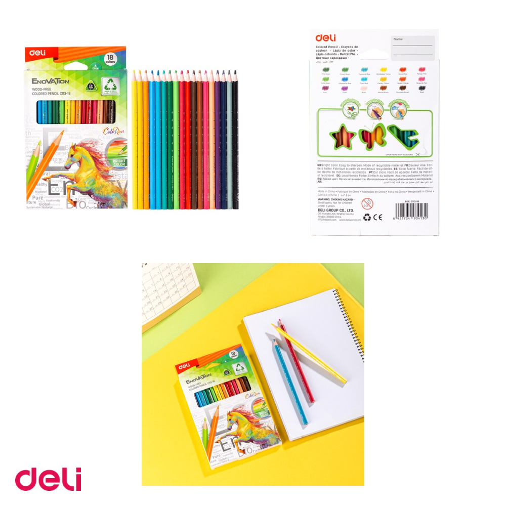 Creion colorat Deli, din plastic, cu varf triunghiulare, creioane 18 culori [4]