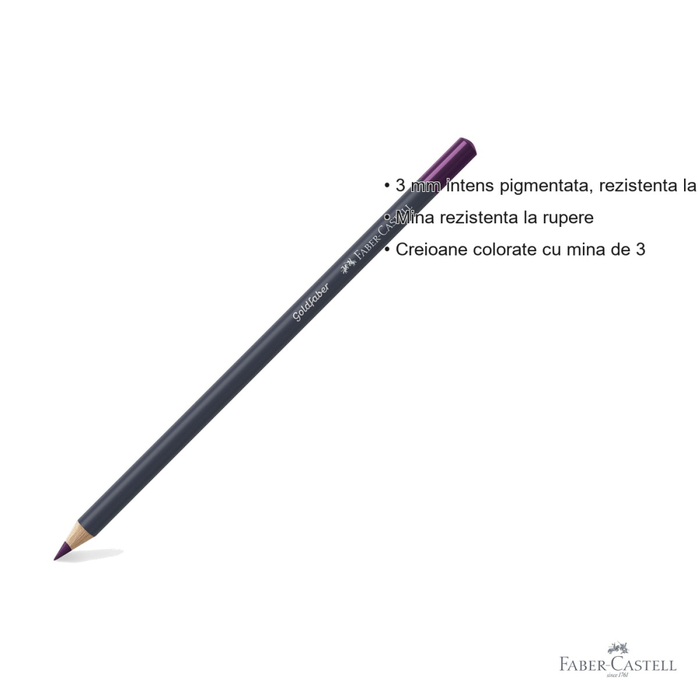 Creion colorat Faber-Castell Gold Faber, magenta 133, mina 3.3 mm intens pigmentata, pentru desen si arta [3]