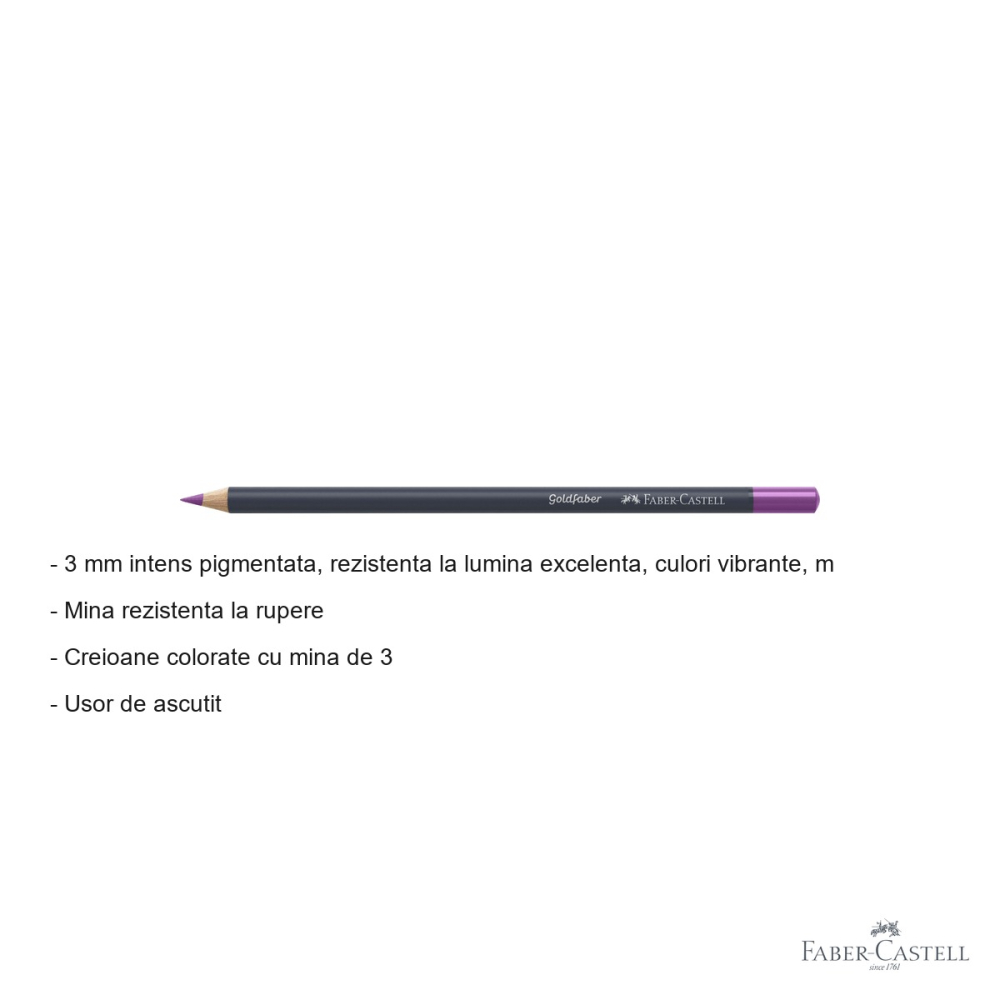 Creion colorat Faber-Castell Gold Faber, purpuriu 134, mina moale intens pigmentata, pentru desen si arta [2]