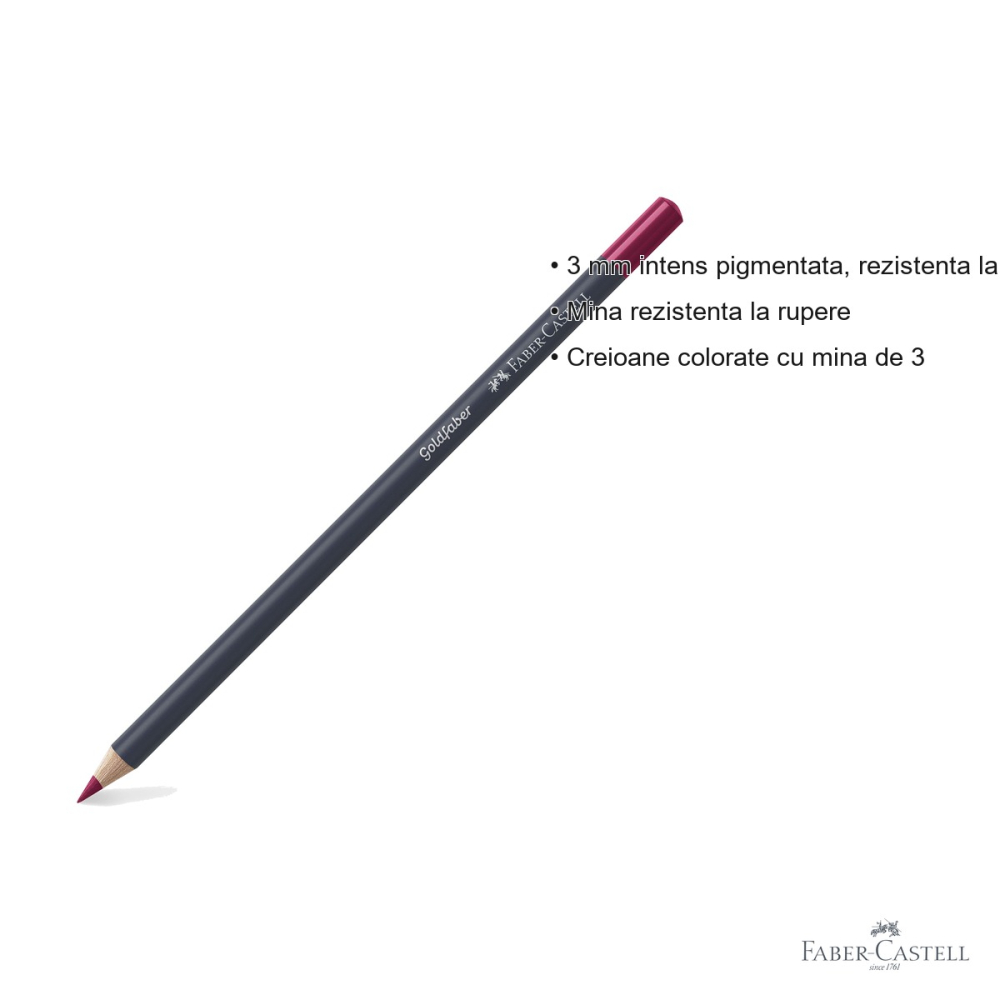 Creion colorat Faber-Castell Goldfaber 126 Carmin Permanent, mina moale 3.3 mm, pentru arta si grafica [3]