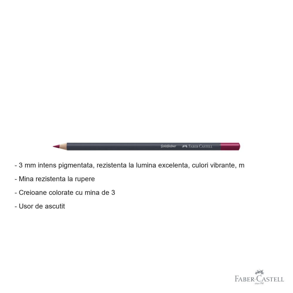 Creion colorat Faber-Castell Goldfaber 126 Carmin Permanent, mina moale 3.3 mm, pentru arta si grafica [2]
