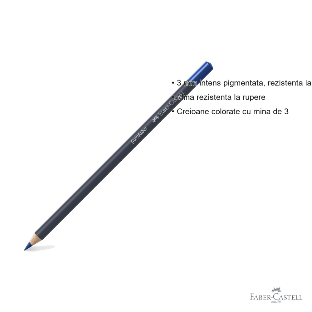 Creion colorat Faber-Castell Goldfaber, albastru helio rosiatic 151, mina pigmentata 3.3 mm, pentru desen si arta [3]