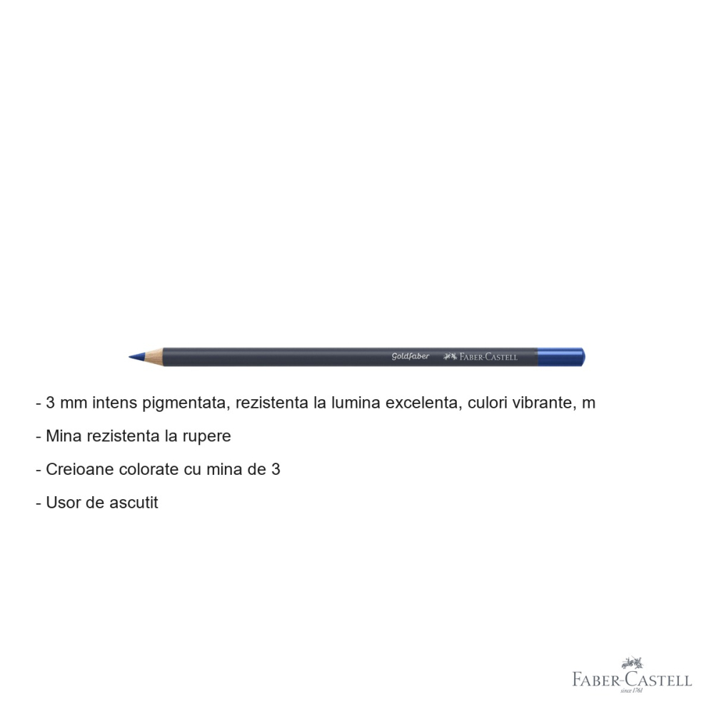 Creion colorat Faber-Castell Goldfaber, albastru helio rosiatic 151, mina pigmentata 3.3 mm, pentru desen si arta [2]