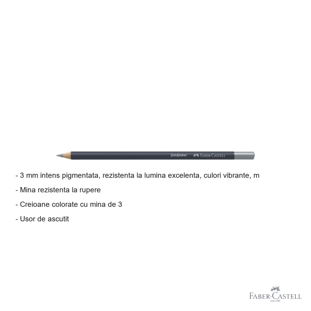 Creion colorat Faber-Castell Goldfaber, gri rece IV, mina 3.3 mm intens pigmentata, pentru arta si grafica [2]