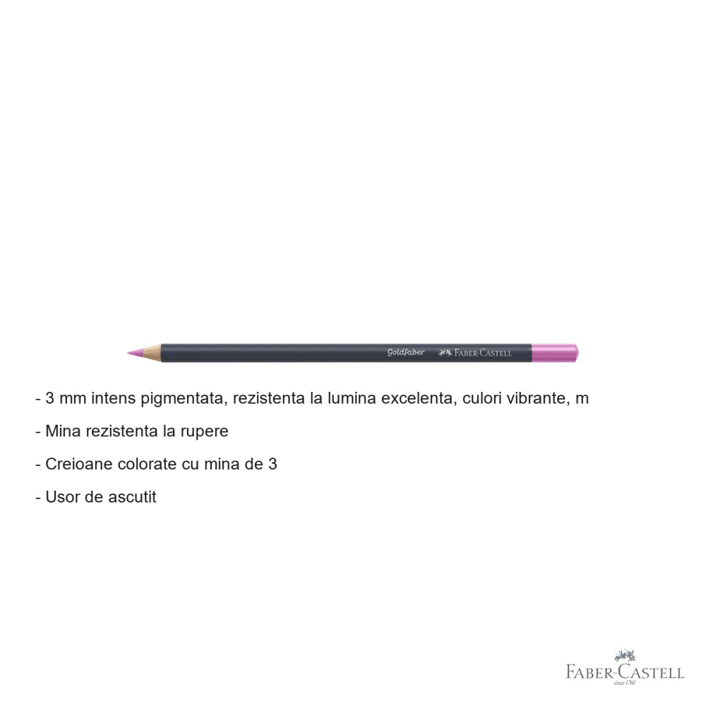 Creion colorat Faber-Castell Goldfaber, magenta deschis 119, mina moale intens pigmentata, pentru desen si arta [2]