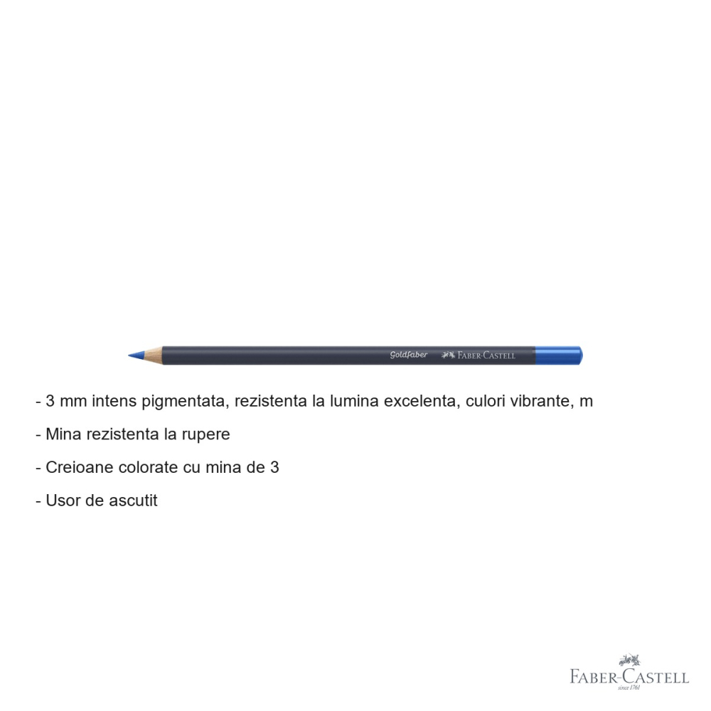 Creion colorat Faber-Castell Goldfaber, nuanta turcoaz albastrui 149, mina moale pigmentata intens, pentru desen si arta [2]