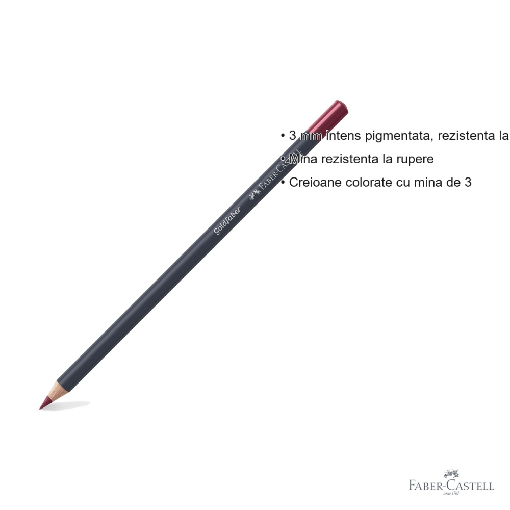 Creion colorat Faber-Castell Goldfaber, rosu indian 192, mina moale intens pigmentata, pentru desen si arta [3]
