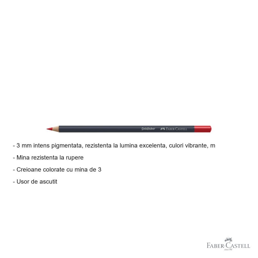 Creion colorat Faber-Castell Goldfaber, rosu pal 121, mina moale 3.3 mm, pentru desen si arta [2]