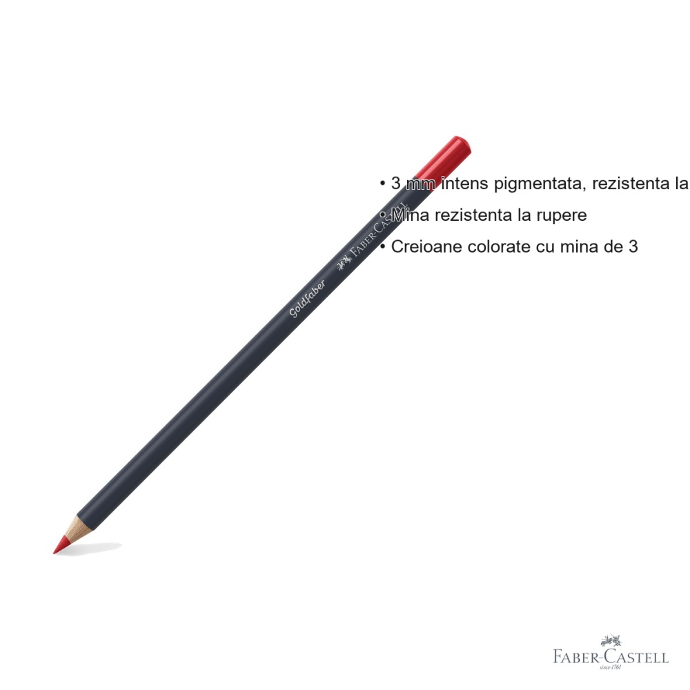 Creion colorat Faber-Castell Goldfaber, rosu pal 121, mina moale 3.3 mm, pentru desen si arta [3]