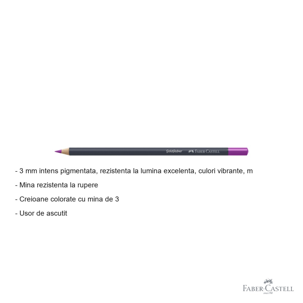 Creion colorat Faber-Castell Goldfaber, roz purpuriu mediu 125, mina pigmentata 3.3 mm, pentru desen si arta [2]