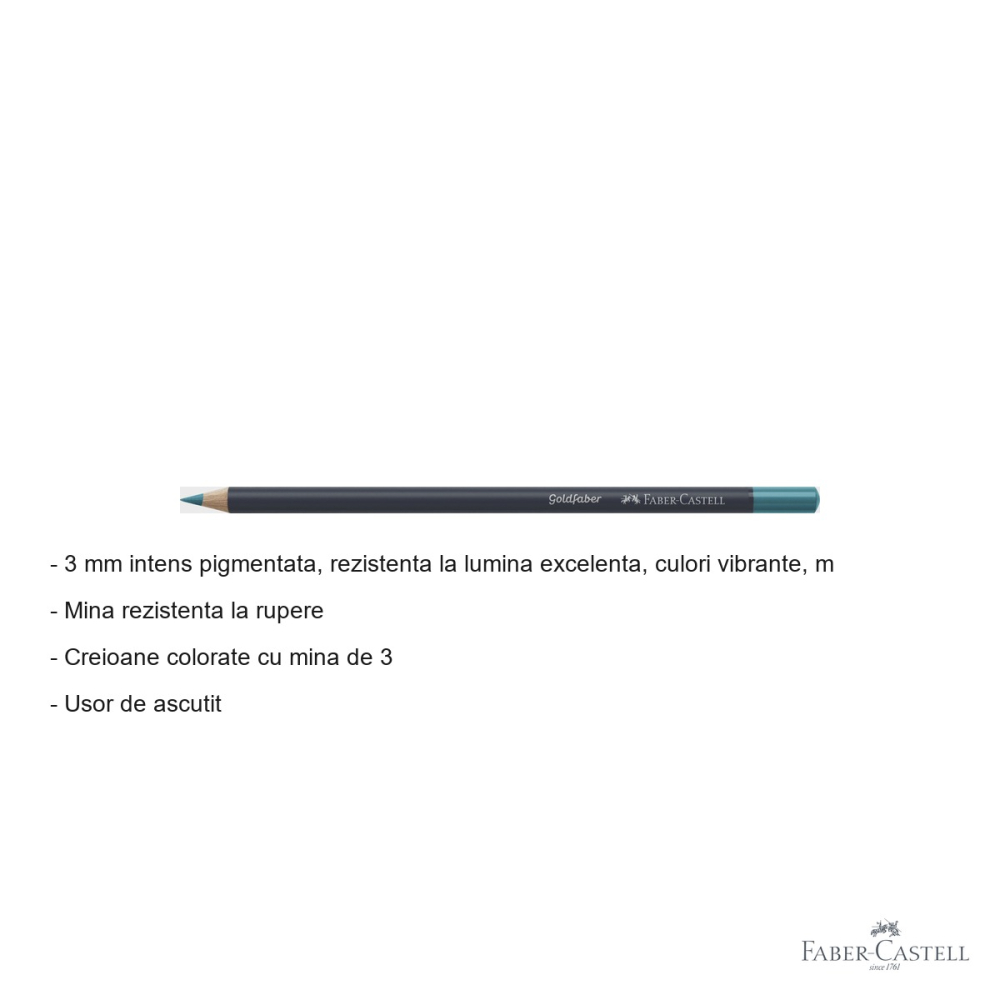Creion colorat Faber-Castell Goldfaber, turcoaz cobalt deschis 154, mina pigmentata 3.3 mm, pentru desen si arta [2]