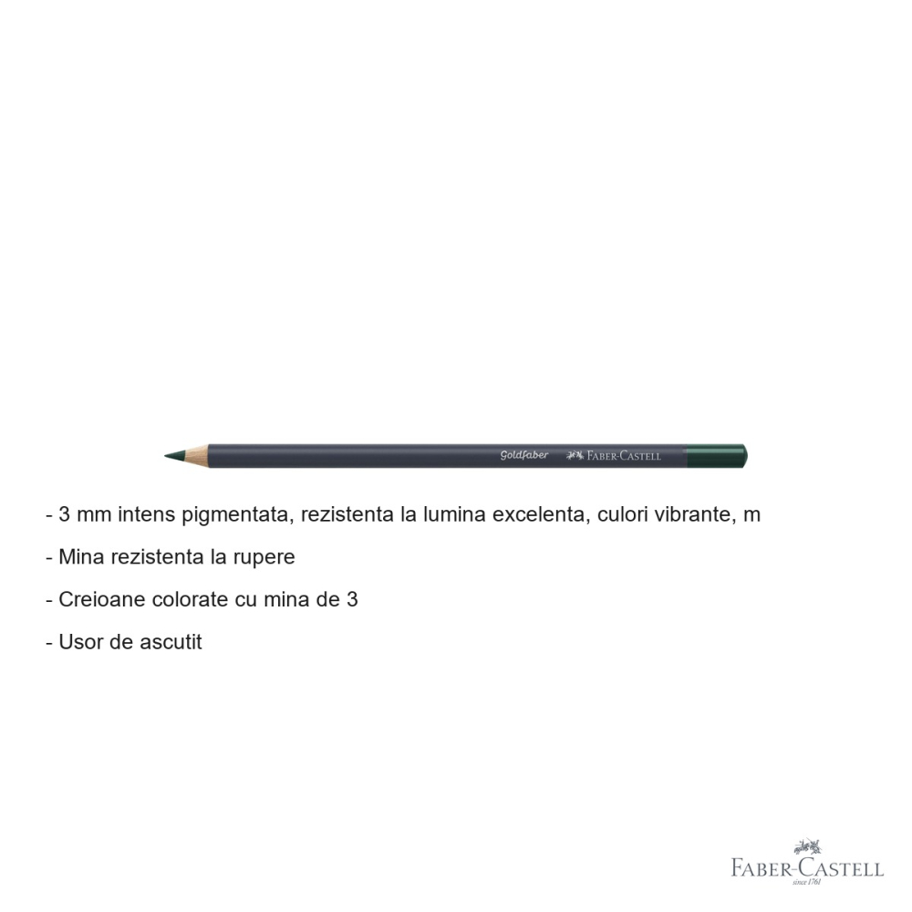 Creion colorat Faber-Castell Goldfaber, verde cobalt aprins 158, mina pigmentata intens, pentru desen si arta [2]