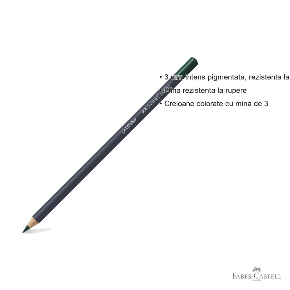 Creion colorat Faber-Castell Goldfaber, verde cobalt aprins 158, mina pigmentata intens, pentru desen si arta [3]