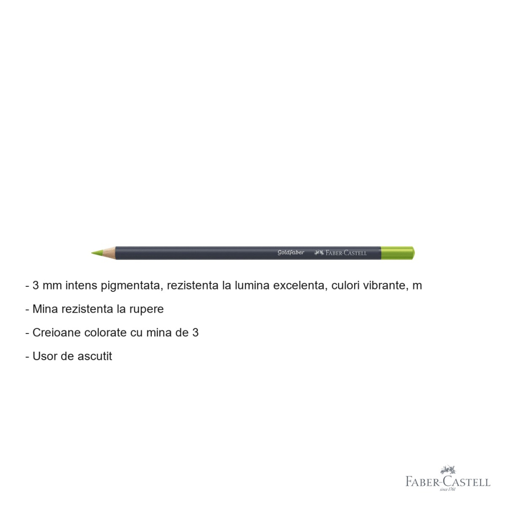Creion colorat Faber-Castell Goldfaber, verde de mai 170, mina 3.3 mm intens pigmentata, pentru desen si arta [2]